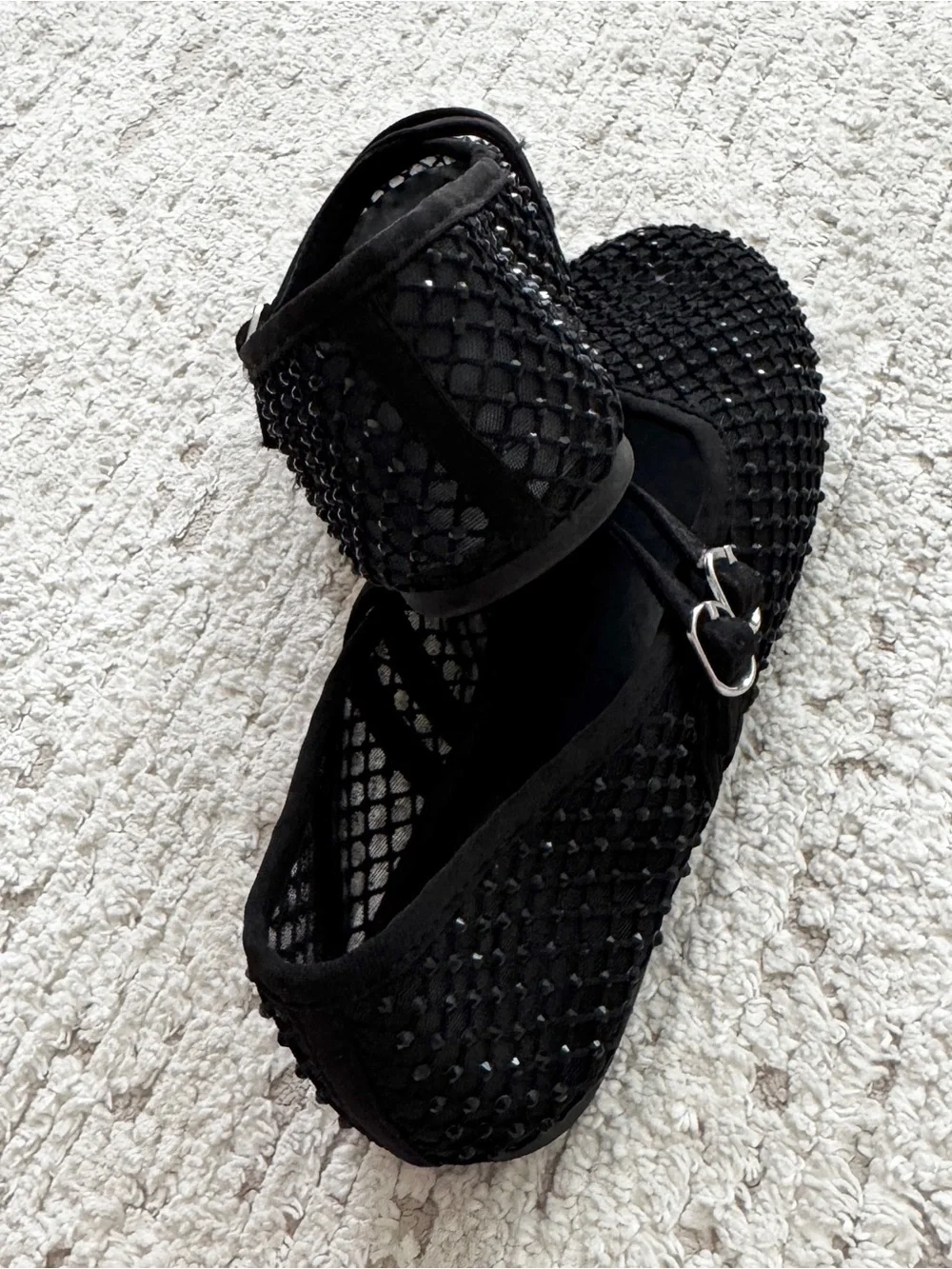 Zara Black Beaded Double-Strap Mary Jane Flats